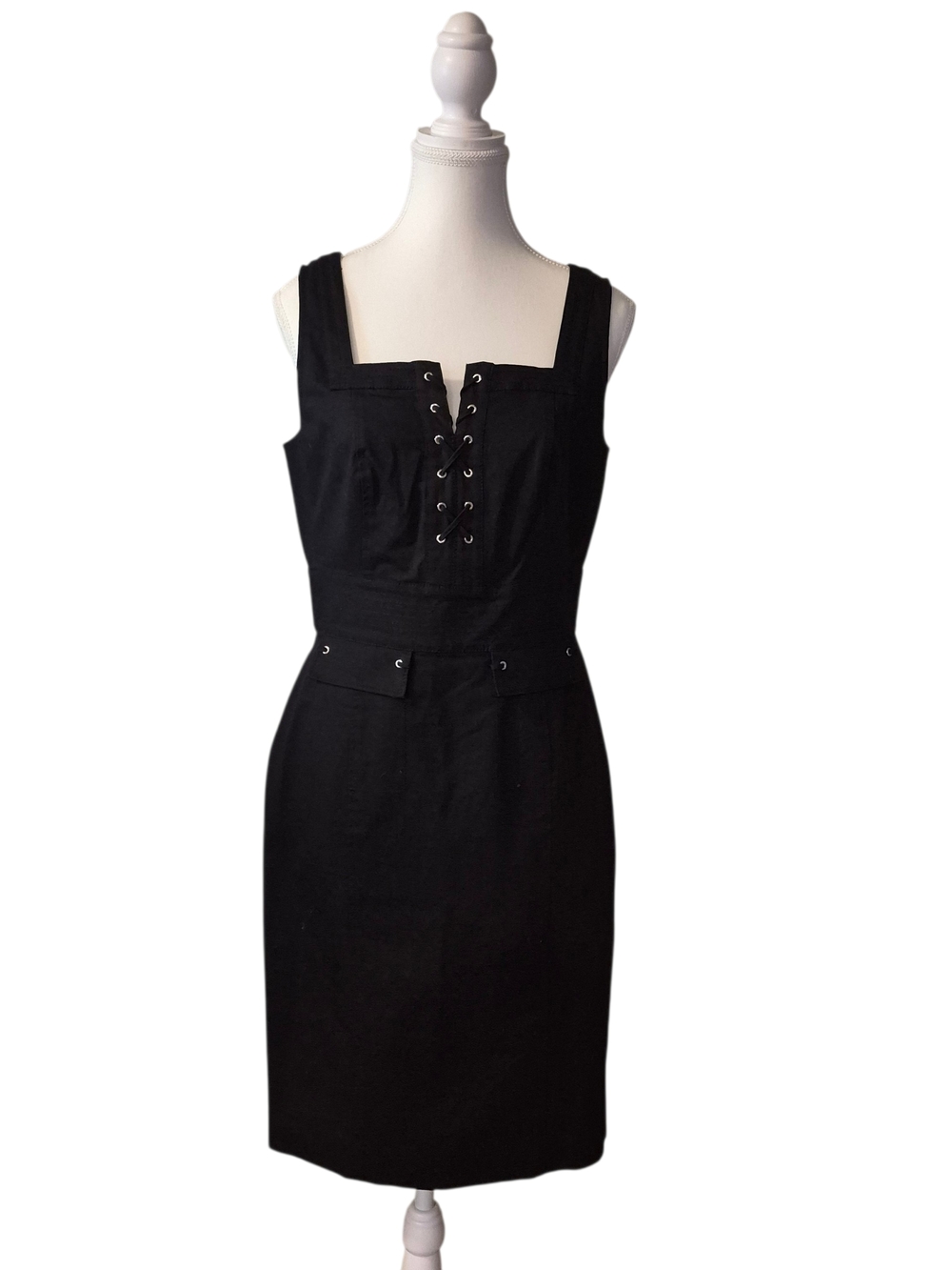 White House Black Market Black Lace-Up Midi Dress